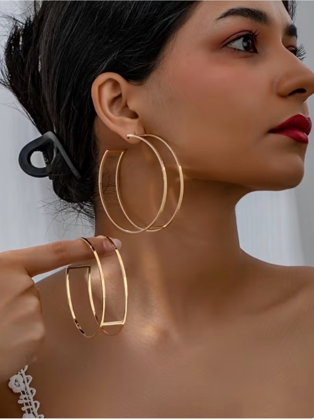 Gold Double Hoop Earrings - Women's Jewelry